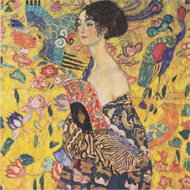 带扇子的女人`Woman with fan (1917~1918) by Gustav Klimt