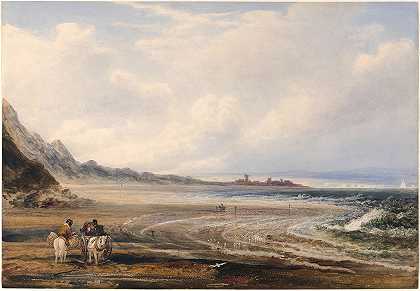 红车附近沙滩上的旅行者`Travelers on the Sands near Redcar (1838) by Peter De Wint