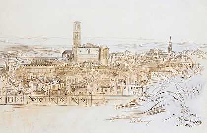 意大利佩鲁贾`Perugia, Italy (1883) by Edward Lear
