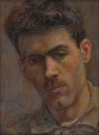 一个人的头部研究`Head Study of a Man (1920) by Ladislav Treskoň