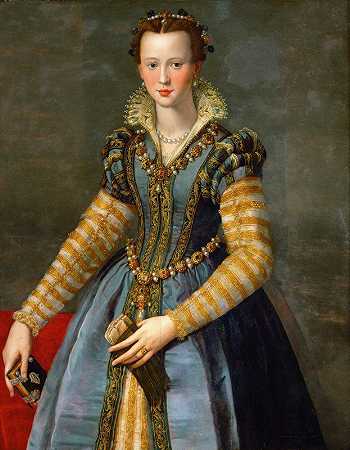 玛丽亚·德的肖像美第奇（1540-1557）`Portrait Of Maria De Medici (1540~1557) (Circa 1555) by Alessandro Allori