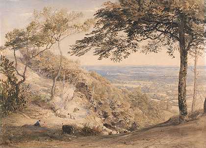 威尔莫特？肯特郡s山`Wilmots Hill, Kent (ca. 1851) by Samuel Palmer