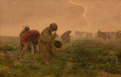 雷雨`Thunderstorm (1896) by Jozef Chelmonski