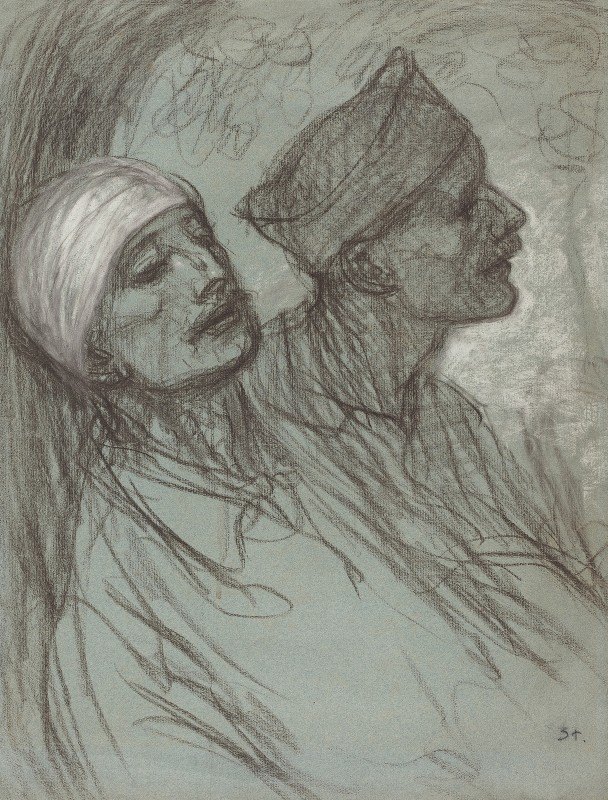 一个受伤的士兵和他的战友`A Wounded Soldier and His Comrade (1916) by Théophile Alexandre Steinlen