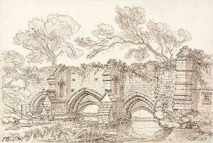 老双桥，伯里圣埃德蒙兹`The Old Double Bridge, Bury St. Edmunds (1833) by James Ward