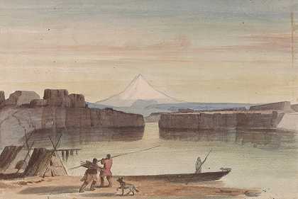 哥伦比亚山的达尔斯向西看`Dalles of Mt. Columbia Looking Westward (1854) by John Mix Stanley