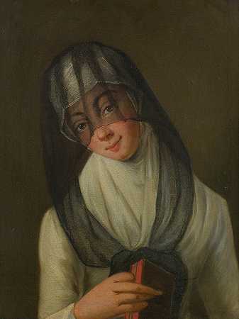 戴面纱女士的肖像`Portrait Of A Veiled Lady (18th Century) by Venetian School
