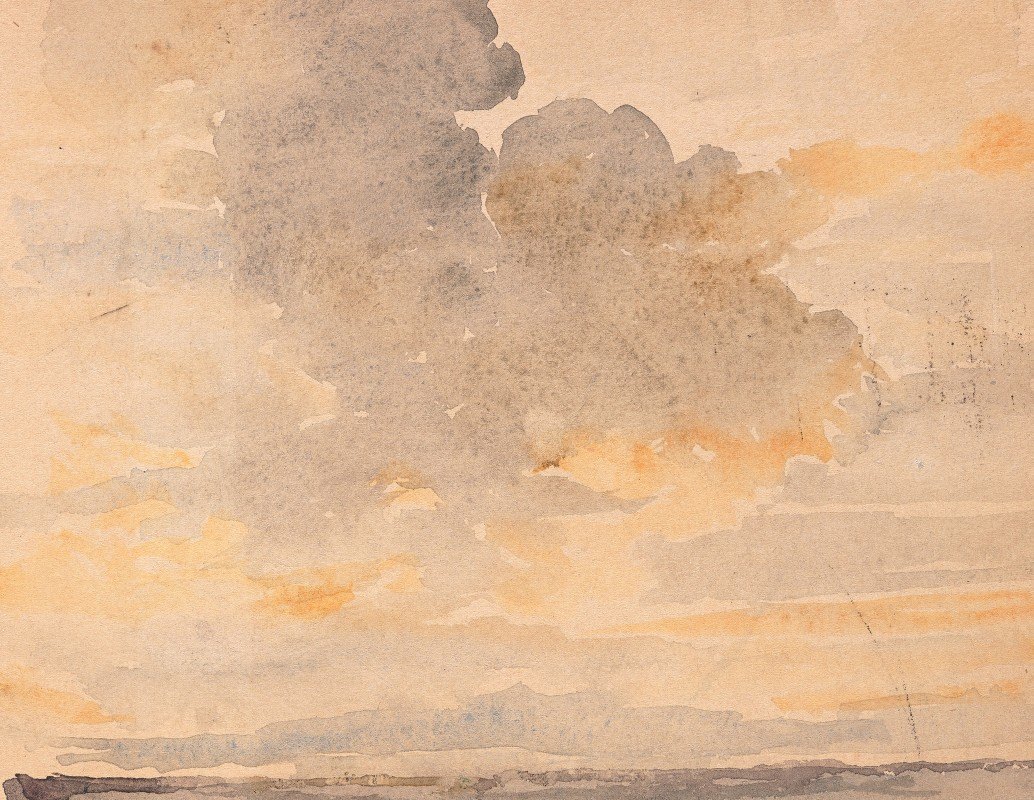 山上多云的夜空`Wolkiger Abendhimmel über Hügelkette (1892) by Albert Anker