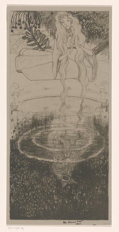 梅丽珊德看着她掉进水环2`Mélisande bekijkt haar in het water gevallen ring 2 (1892) by Richard Nicolaüs Roland Holst