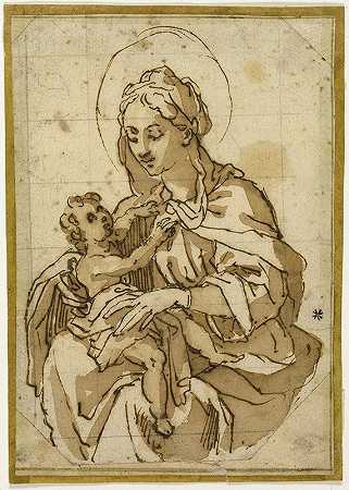 女子和孩子`Virgin and Child (c. 1591) by Circle of Francesco Vanni