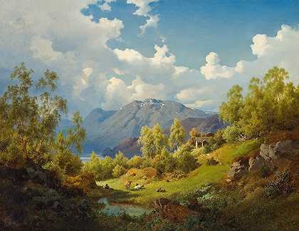 景观来自挪威努姆山谷的主题`Landscape. Motif from the Numme Valley in Norway (1850) by Joachim Frich