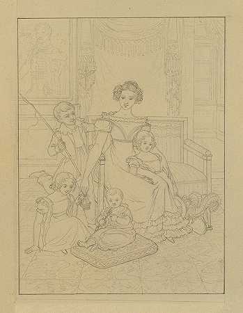 一位带着四个孩子的母亲的轮廓图`Konturzeichnung einer Mutter mit vier Kindern by Johann Peter Krafft
