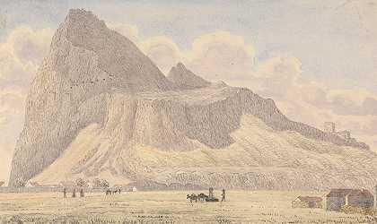 直布罗陀的岩石，从北面的警卫室`The Rock of Gibraltar, from the North Front Guard Room (1843) by George Lothian Hall