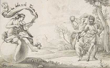 一对舞伴`A Dancing Pair Accompanied by a Blindfolded Fortune (1693) by a Blindfolded Fortune by Monogrammist EF