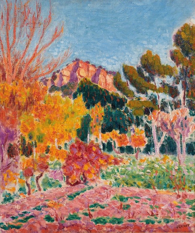 风景，卡西斯`Landscape, Cassis (1913) by Roderic O;Conor