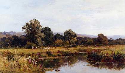 萨塞克斯郡米德赫斯特北部罗瑟河上的夏天`Summer on the River Rother, Nr Midhurst, Sussex by Walter Caffyn