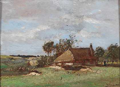 农场景观`Landschaft mit Bauernhof (1879) by Rudolf Ribarz