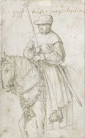 凯撒·马克西米利安一世穿着骑马旅行服`Kaiser Maximilian I in travel dress on horseback (1510 ~ 1513) by Hans Holbein The Elder