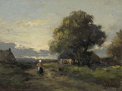 农舍景观`Landscape with Farmhouses (1874 ~ 1945) by Jan van der Linde
