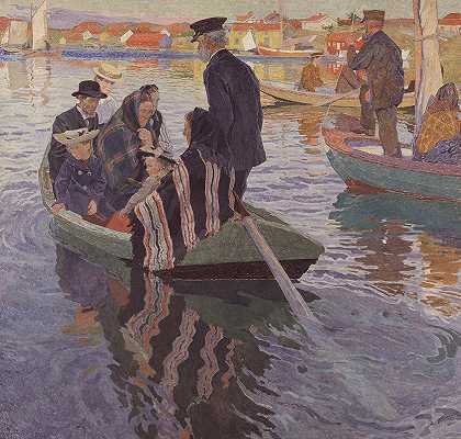 乘船去教堂的人`Church~Goers in a Boat by Carl Wilhelmson