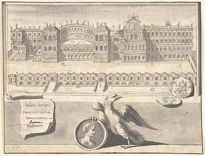 帕兰廷山上宫殿的重建景观`A Reconstructed View of the Palace on the Palantine Hill (before 1704) by Jan Goeree