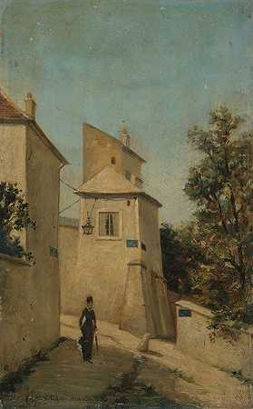 蒙特塞尼斯街，圣文森特街拐角处，蒙马特，18区`La rue du Mont~Cenis, à langle de la rue Saint~Vincent, à Montmartre, 18ème arrondissement (1870~1880) by Louis Hista