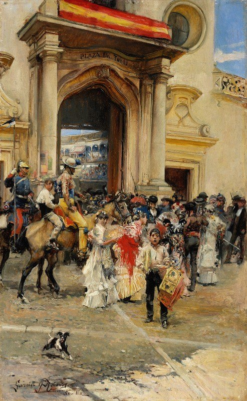 斗牛场外`Outside The Bullring (c. 1880) by José García Ramos