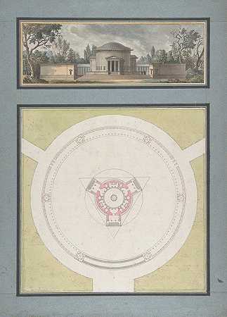 三位一体神庙项目，立面图和平面图`Project for a Temple Dedicated to the Trinity, Elevation and Plan (ca. 1783) by Jean Nicolas Sobre