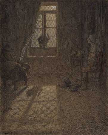 ;乐聊或者窗户边的猫`Le chat or The Cat at the Window (1857–1858) by Jean-François Millet