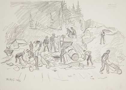 在采石场工作的工人。`robotnicy przy pracy w kamieniołomie. (1943) by Ivan Ivanec