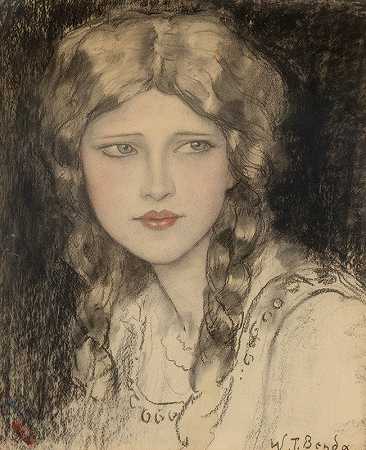 辫子女孩`Girl with Braids (circa 1920) by Wladyslaw Theodore Benda
