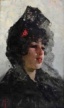 一位年轻女子的肖像`Ritratto di giovane donna by Mosè Bianchi