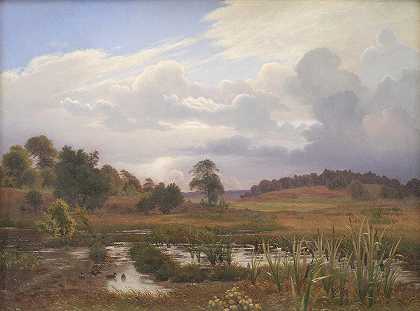 新西兰Jægerspris Nordskoven森林附近的景观`Landscape near the Forest Nordskoven, Jægerspris, Zealand (1848) by Vilhelm Kyhn
