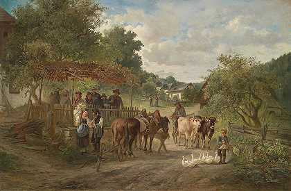 给多菲。`Dorfidylle (1872) by Ignaz Ellminger