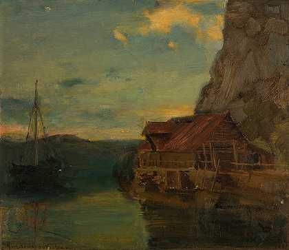 弗拉·索斯维克，卑尔根`Fra Solsvik, Bergen (1861) by Amaldus Nielsen