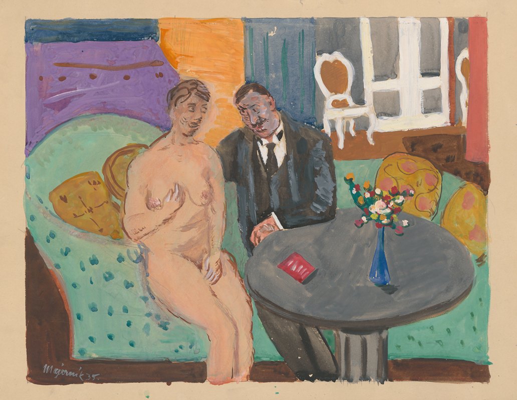 在沙发上`On a Sofa (1935) by Cyprián Majerník