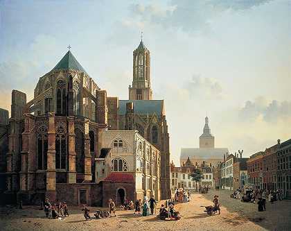 乌得勒支大教堂唱诗堂和塔楼景观`View of the choir and tower of Utrecht Cathedral by Jan Hendrik Verheyen