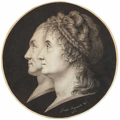 让·弗朗索瓦·赫蒂埃和玛丽·维多利亚·赫蒂埃的肖像`Portraits of Jean~François Heurtier and Marie~Victorie Heurtier in profile (1801) by Sophie Regnault