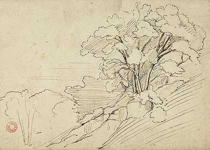 付款（花束树木）`Payage (Bouquet darbres) (19th century) by Jean-Achille Benouville
