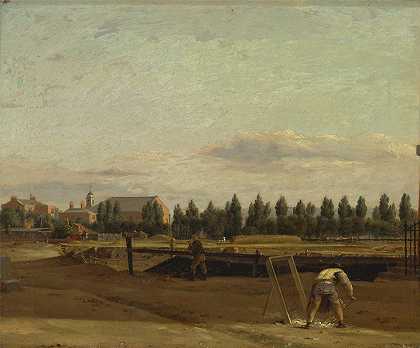 挖掘摄政王s运河，可以看到马里莱伯恩教堂`Excavating the Regents Canal, with a View of Marylebone Chapel by John Seguier