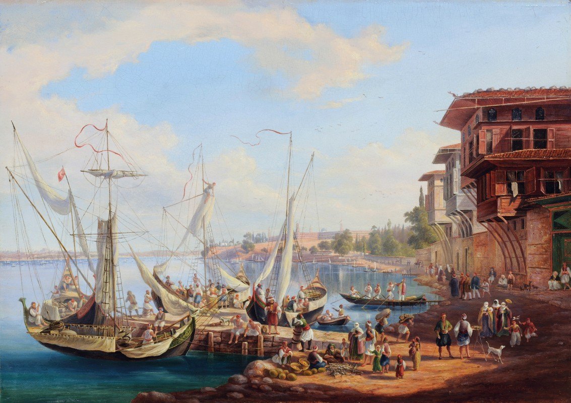 博斯普鲁斯海峡景观`View of the Bosporus by Johann Jakob Falkeisen