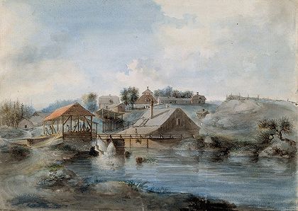 从Bernshammar锯木厂望去`View from the Bernshammar Sawmill (1793) by Pehr Nordquist