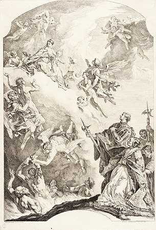 教皇格雷戈里大帝和圣维塔莱为炼狱中的灵魂代祷`Pope Gregory the Great and Saint Vitale Interceding for the Souls in Purgatory (circa 1734) by Sebastiano Ricci