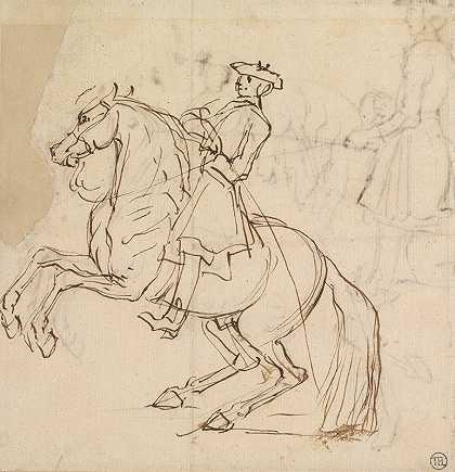 骑在马上，向左转`Rider on a Horse, Rearing to Left by James Seymour