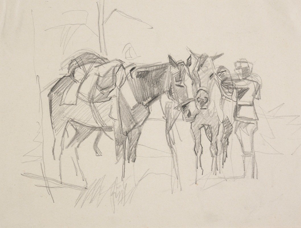 备有马鞍的士兵`Żołnierz przy osiodłanych koniach (1914~1918) by Ivan Ivanec