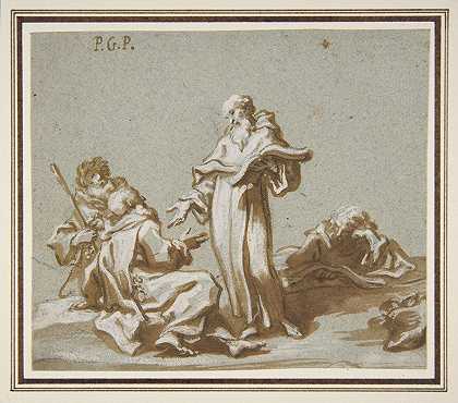 四个僧侣的对话场景`Scene with Four Figures of Monks Discoursing (1666–1724) by Paolo Gerolamo Piola