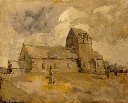 布列塔尼乡村教堂和墓地`Village Church and Cemetery, Brittany by Frank Edwin Scott