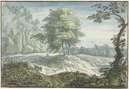 羊的风景`Landschap met schapen (1706 ~ 1759) by Jacob van Liender