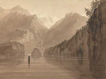 挪威的一个湖泊`A Lake in Norway (ca. 1825) by Francis Danby