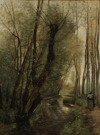 小溪博韦周围`Un ruisseau; environs de Beauvais (1860~1870) by Jean-Baptiste-Camille Corot